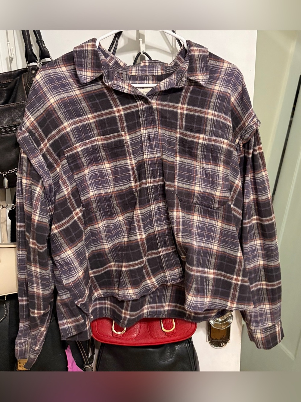 Women’s Cropped Plaid Flannel Shirt With Sleeve Detail